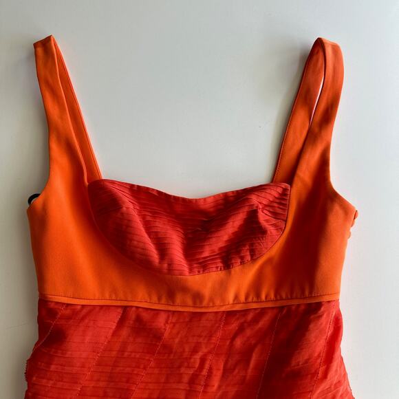 Malandrino Black Label NWT USA Made Orange Pleated Sheer Cocktail Dress 40 sz 8 - Picture 4 of 16